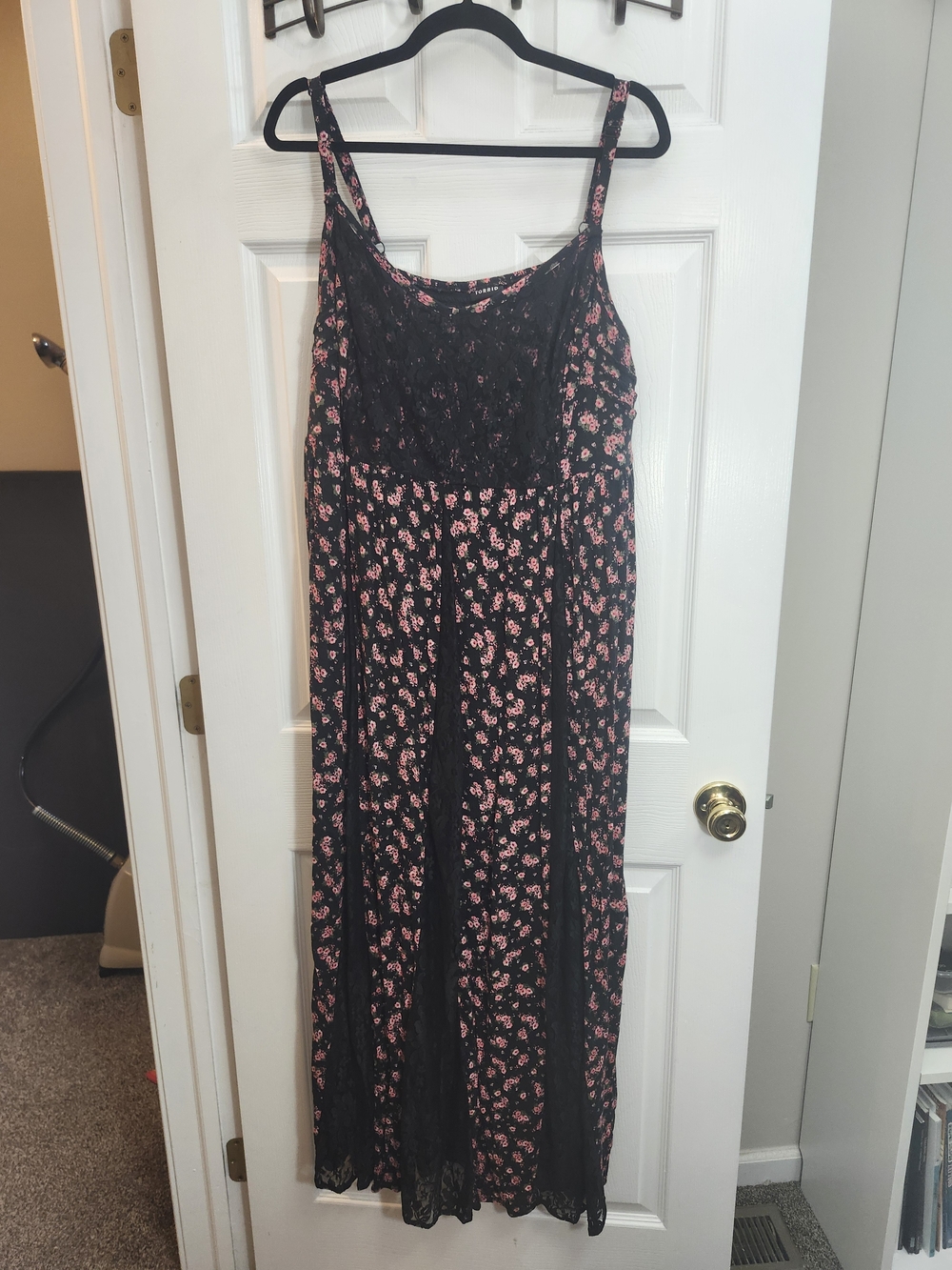 Torrid Black Maxi Dress with Pink Floral Print and Lace